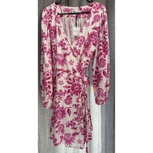 Premier Amour Wrap Dress SIZE 12 Pink White Long Sleeve Coquette Knee Length NWT